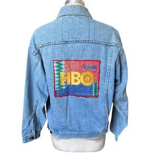 Vintage 90s HBO Branded Denim Jean Jacket Size Large